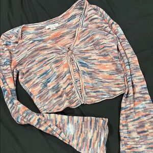 American Eagle Outfitters Orange and Blue Bell Sleeve Crop Blouse